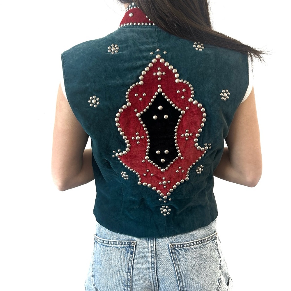 Studded Sleeveless Jacket - Red and Black